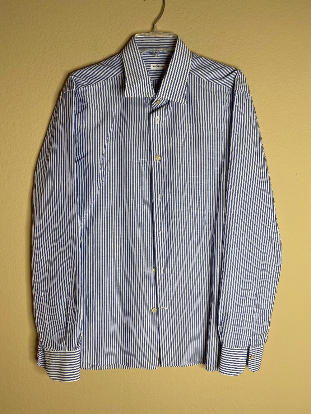 kiton blue & white striped dress shirt